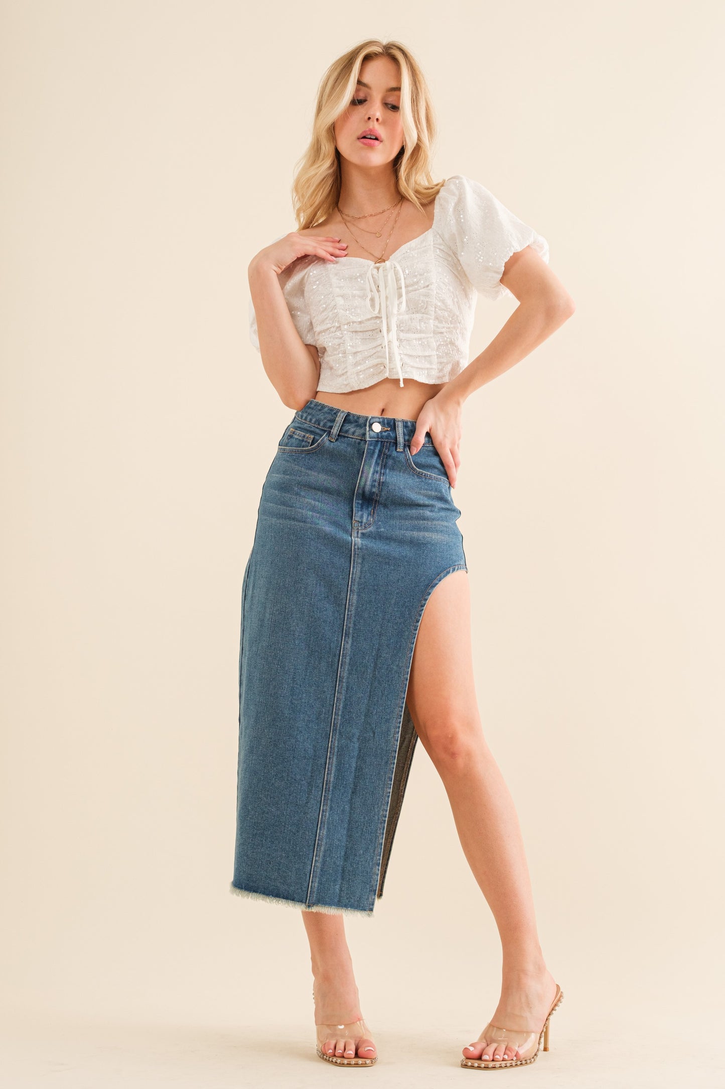 Lola cut out denim skirt