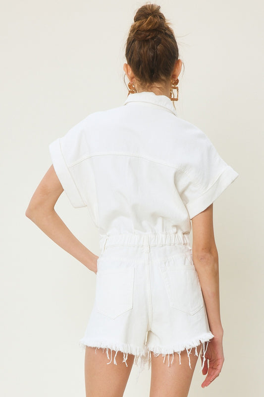 Farah white denim romper