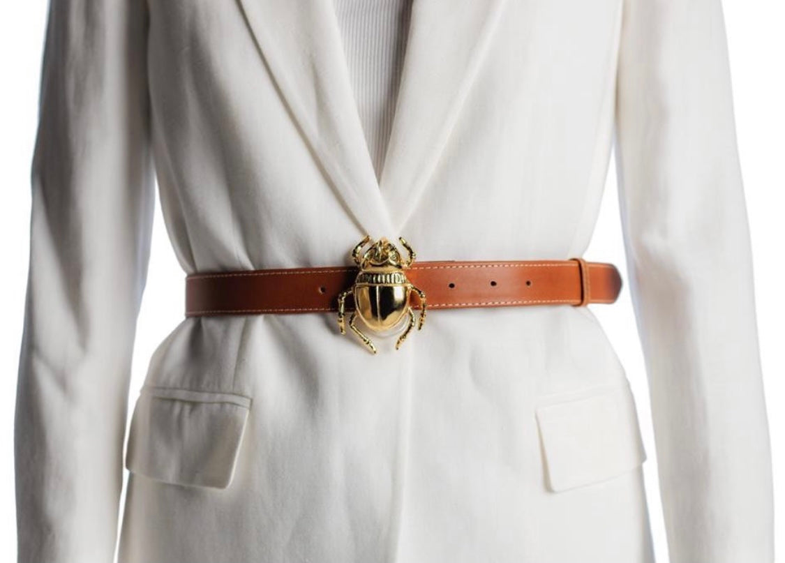 Lola Bassó gold plated beetle brown leather belt