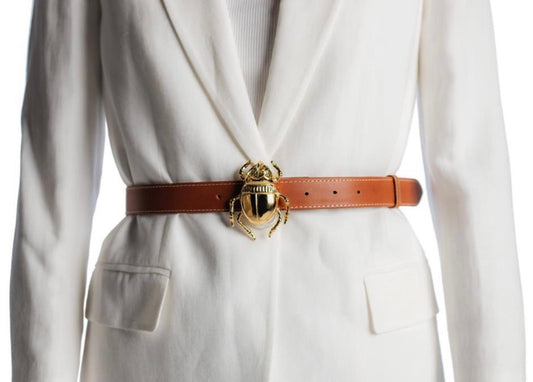 Lola Bassó gold plated beetle brown leather belt